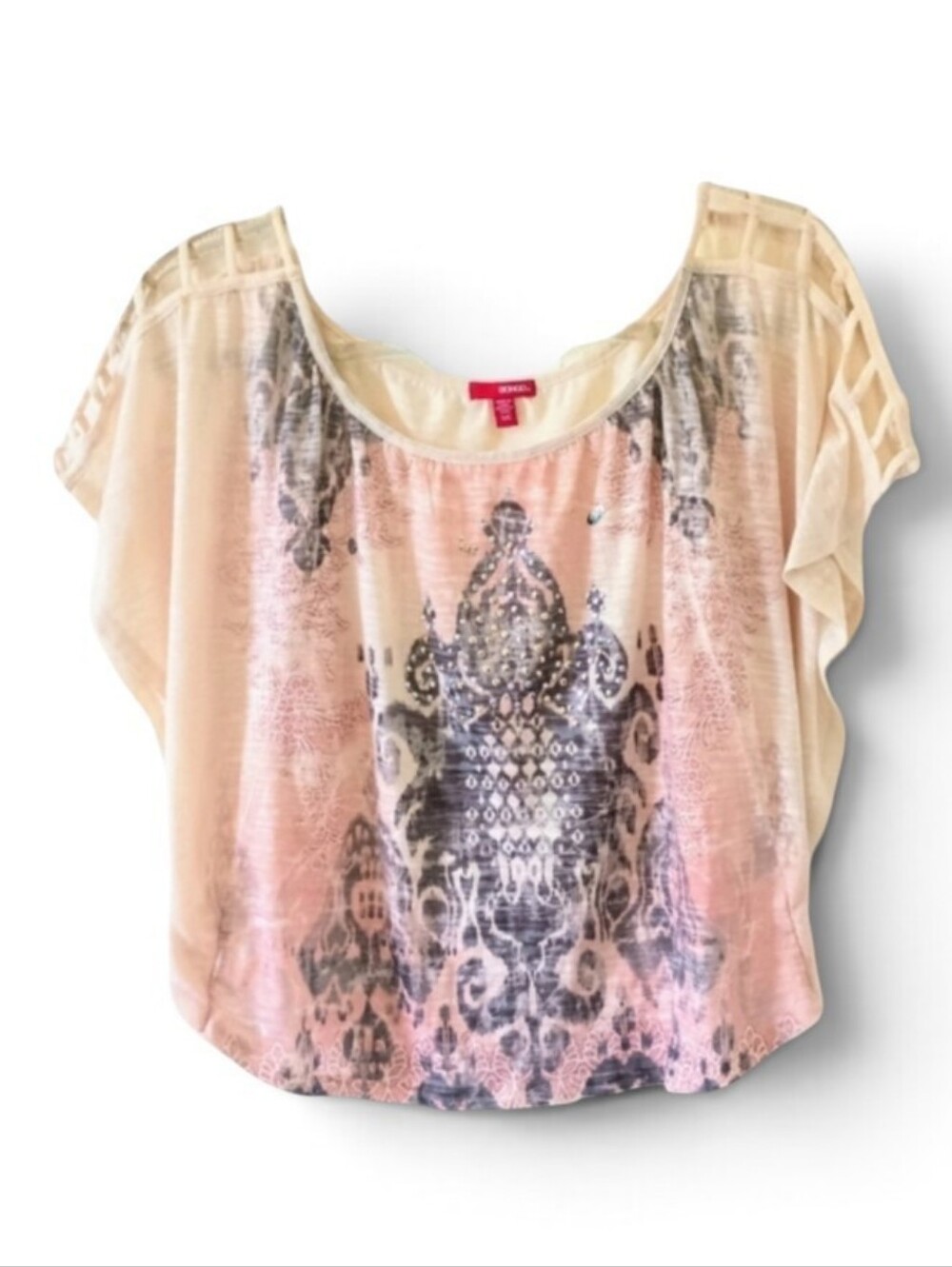 5/$25 BONGO Dolman Sleeve Printed Beaded Top